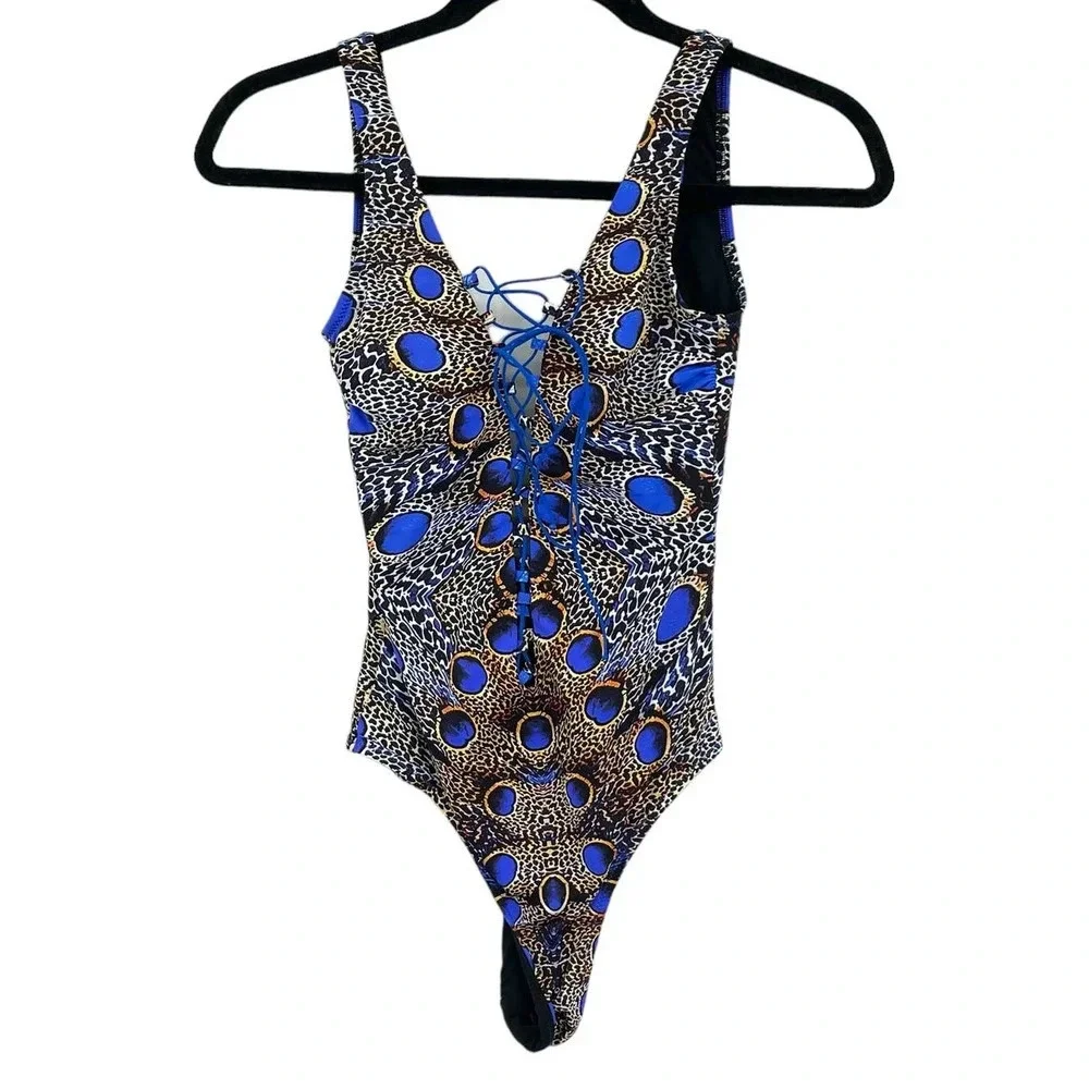 Noire Swimwear Feathers Lace-Up One-Piece‎ Swimsuit Size XS / US 0-2